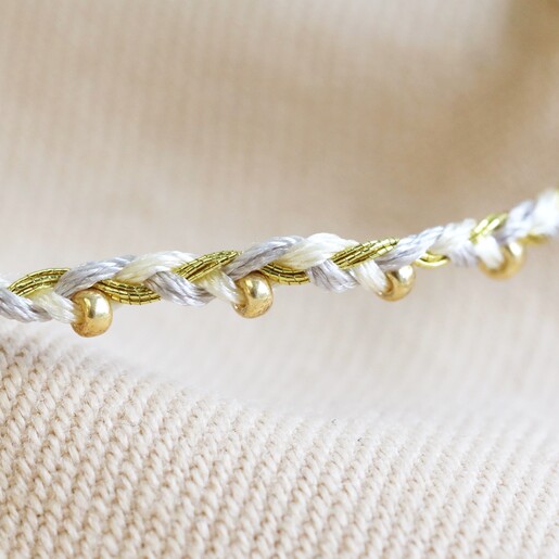 Close up of beads on Woven Friendship Bracelet with Gold Star