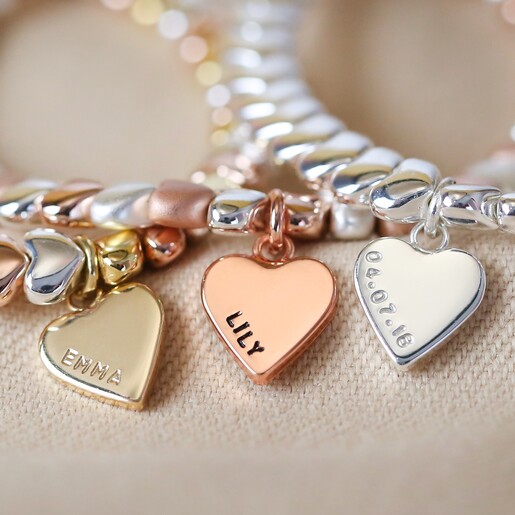 personalised mixed metal beaded hearts bracelet o21a0292