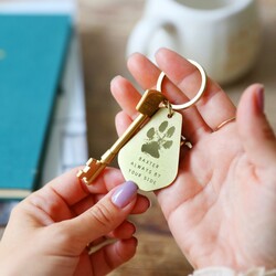 Personalised Pet's Pawprint Antiqued Brass Keyring