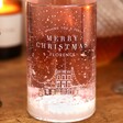 Close Up of personalised label on Personalised Snow Globe Light Up 50cl Bottle of Alcohol