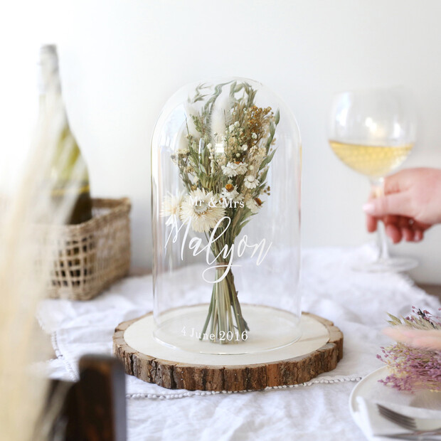 Personalised Wedding Couple Glass Dome Centrepiece Personalised Wedding Couple Glass Dome Centrepiece