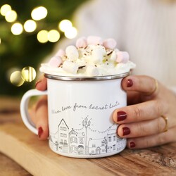 Personalised Festive Houses White Enamel Mug