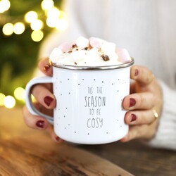 Personalised 'Tis The Season White Enamel Mug