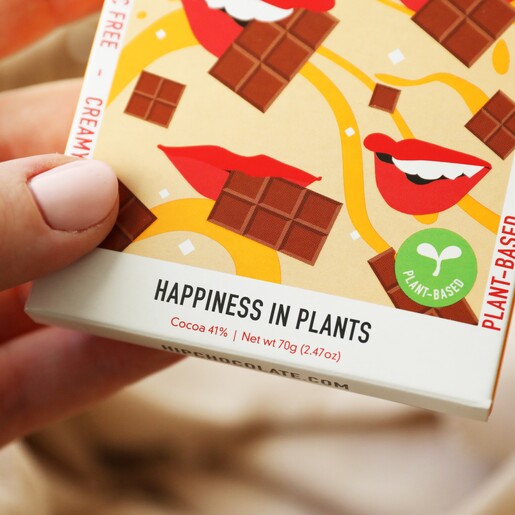 Close up of H!P Chocolate: Salted Caramel Oat M!lk Chocolate Bar