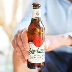 Bottle of Pilsner Urquell Czech Lager Beer