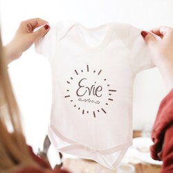 Personalised Glitter Name Short Sleeved Babygrow
