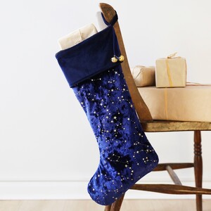 Large Starry Blue Velvet Christmas Stocking 