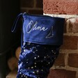 Close up of Personalised Constellation Starry Velvet Christmas Stocking 