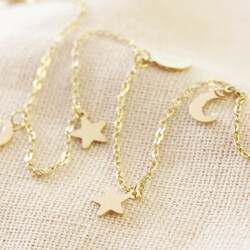 Gold Stainless Steel Moon and Stars Anklet