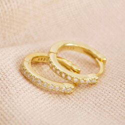 Gold Sterling Silver Crystal Huggie Hoop Earrings