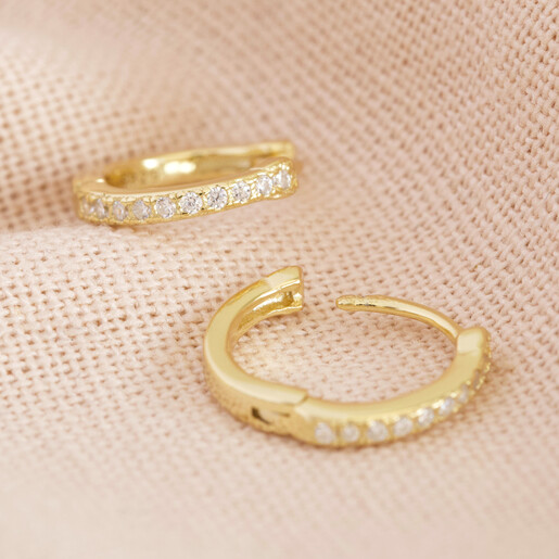 Women's Gold Sterling Silver Crystal Bar Huggie Hoop Earrings