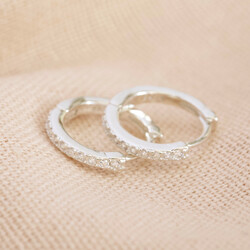 Sterling Silver Crystal Huggie Hoop Earrings