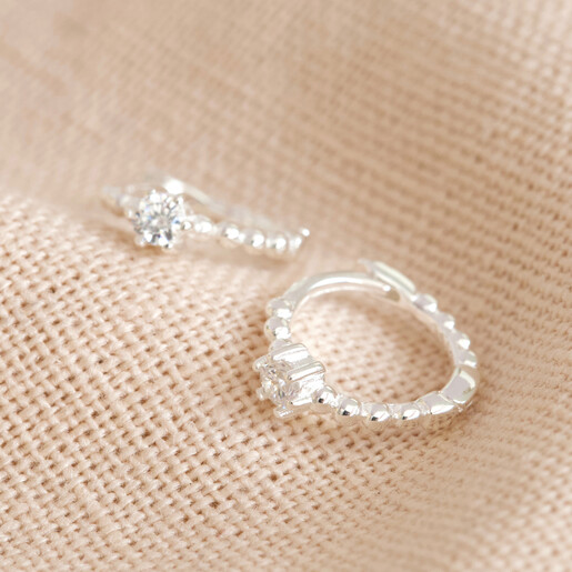 Lisa Angel Sterling Silver Crystal Huggie Hoop Earrings