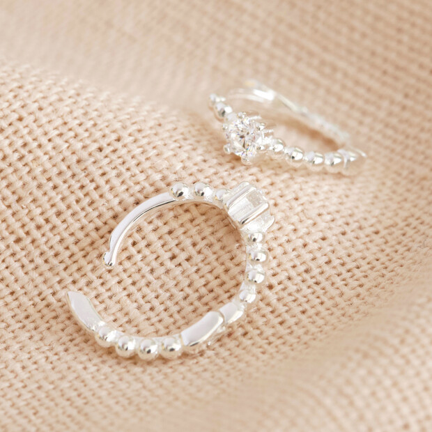 thumbnail image 2 of Gossip Girl 925 Sterling Silver 13mm Clear Crystal Huggie Hoop Earrings Gold Plated 2 of 2