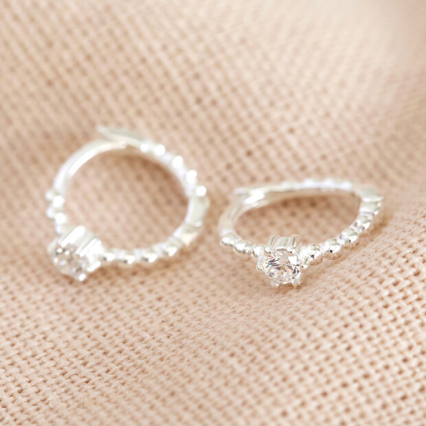 Sterling Silver Dotted Crystal Huggie Hoop Earrings Sterling Silver Dotted Crystal Huggie Hoop Earrings