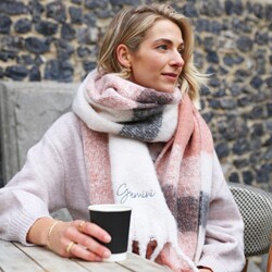 Personalised Pink and Grey Check Winter Scarf