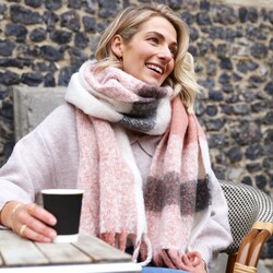 Pink and Grey Check Winter Scarf