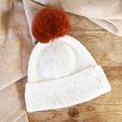 Natural Marled Winter Hat with Terracotta Pom Pom