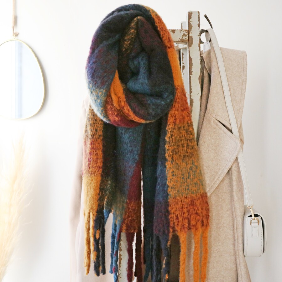 Thick Burgundy, Navy and Mustard Winter Scarf | Lisa Angel