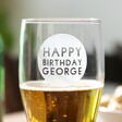 Close Up of Personalised Engraved Circle Design Pint Glass