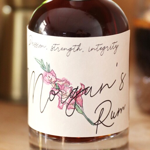 Close up of Personalised Birth Flower 10cl Bottle of Rum
