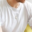 Model Wearing Lisa Angel Men's Personalised Sterling Silver Tag Necklace