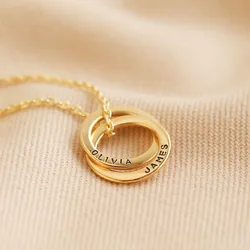 Personalised Sterling Silver Interlocking Circles Necklace in Gold
