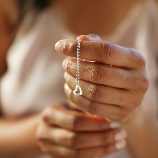 Model with Lisa Angel Ladies' Personalised Mini Sterling Silver Family Names Heart Necklace