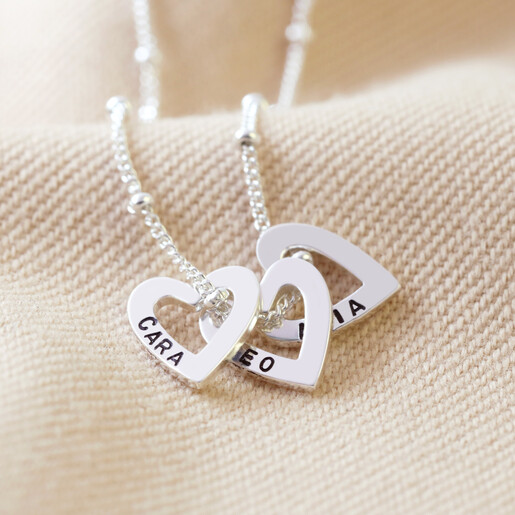 Lisa Angel Hand-Stamped Personalised Mini Sterling Silver Family Names Heart Necklace