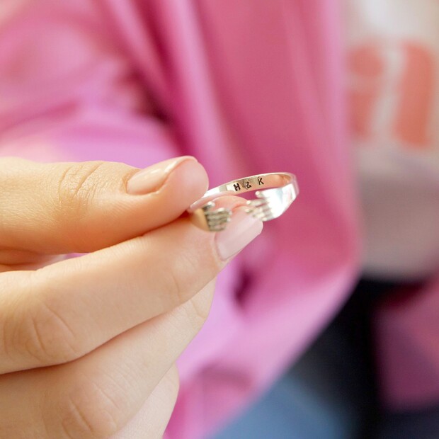 Personalised Sterling Silver Adjustable Hug Hands Ring