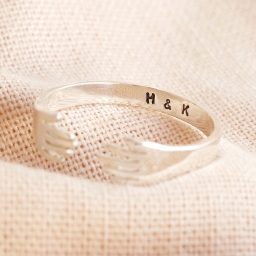 Ladies' Personalised Sterling Silver Adjustable Hug Hands Ring