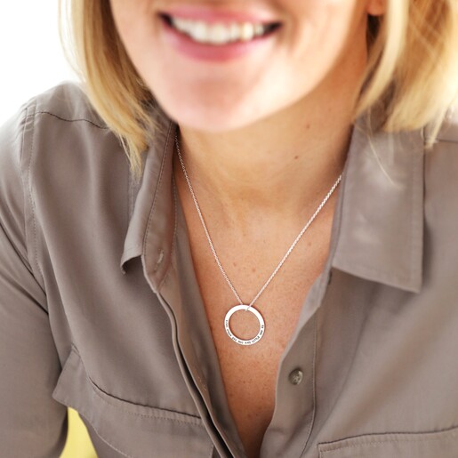Necklace on Model Personalised Silver Halo Necklace on Model
