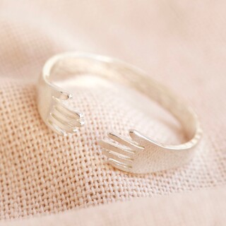 Sterling Silver Adjustable Hug Hands Ring