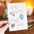 Model Holding Cath Kidston New Home? Shell Yeah! Greeting Card
