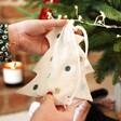 Model Holding Christmas Tree Cotton Gift Bag in Natural