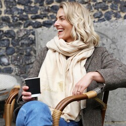 Personalised Birth Flower Recycled Blanket Scarf in Beige