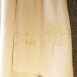 Close Up of Personalised Birth Flower Recycled Blanket Scarf in Beige