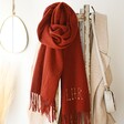 Personalised Starry Initials Lambswool Scarf From Lisa Angel hung on coat stand