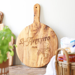 Personalised 'Buon Appetito' Round Olive Wood Pizza Board
