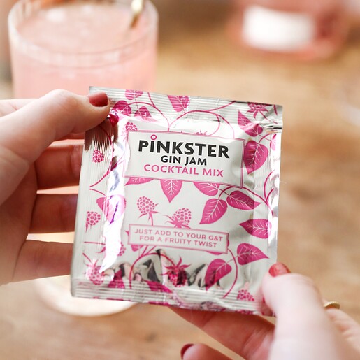 Model Holding Pinkster Gin Jam 20g Cocktail Mix Sachet