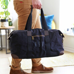 Personalised Initials Waxed Canvas Holdall in Black