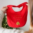 Baby's Festive Personalised Christmas Pudding Cotton Baby Bib in Red