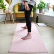 Model Using Pink Personalised Embroidered Yoga Mat