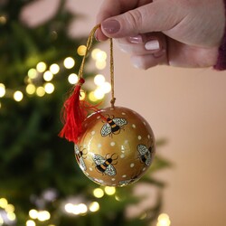 Sass & Belle Gold Bee Papier Mache Bauble