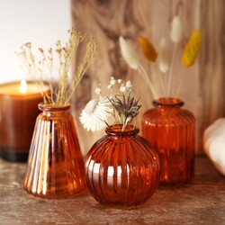 Sass & Belle Set of Three Small Amber Glass Bud Vases, H7.5cm