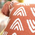Close Up of Sass & Belle Triangle Block Print Cushion in Terracotta
