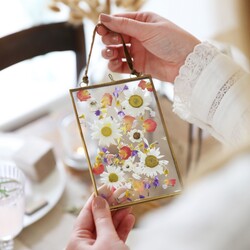 Medium Brass Hanging Frame with Pressed Flowers