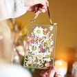 Model Holding Personalised Medium Brass Hanging Frame with Pressed Flowers
