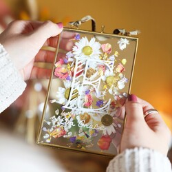 Personalised Medium Brass Hanging Frame with Pressed Flowers