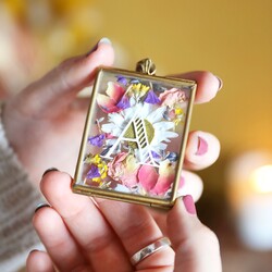 Personalised Mini Brass Hanging Frame with Pressed Flowers